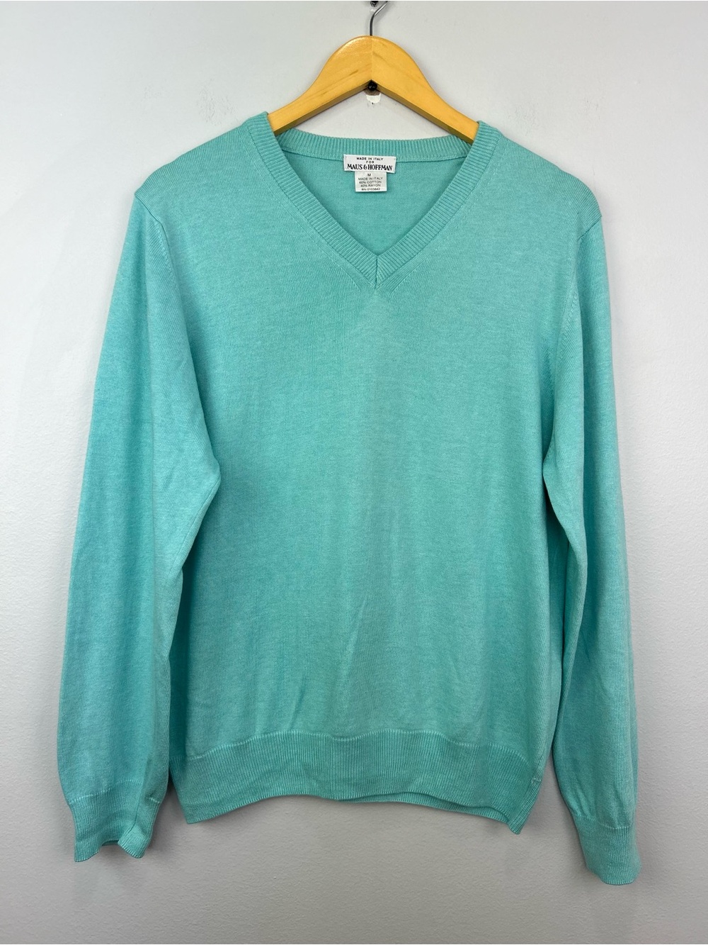 Maus & Hoffman men’s  Aqua blue V-Neck Cotton Sweater size M made in Italy